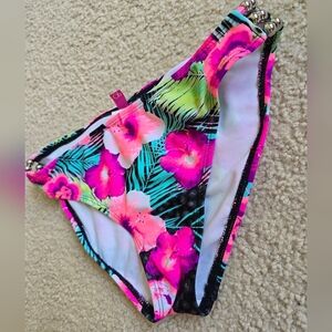 🌈OP Beaded Sides Nylon Spandex Tropical Colorful Bikini Bottom